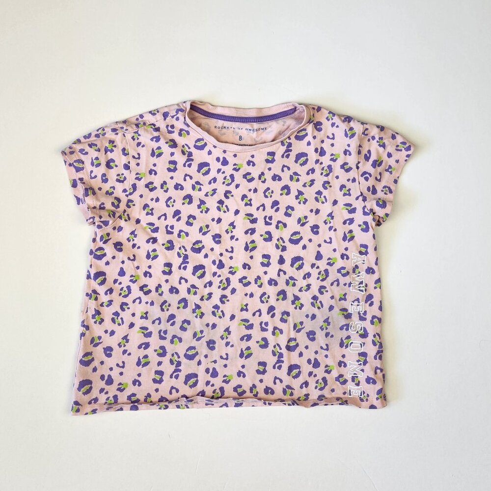 Rockets of Awesome Pink Leopard Print Short Sleeve Tee sz 8 Play Condition